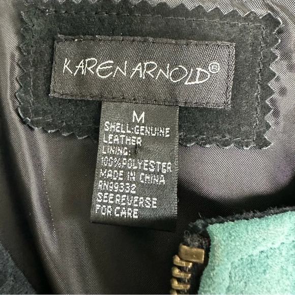 Vintage Y2K Karen Arnold Suede Jacket Blue Green Patchwork Size Medium Zip Front - Picture 6 of 8